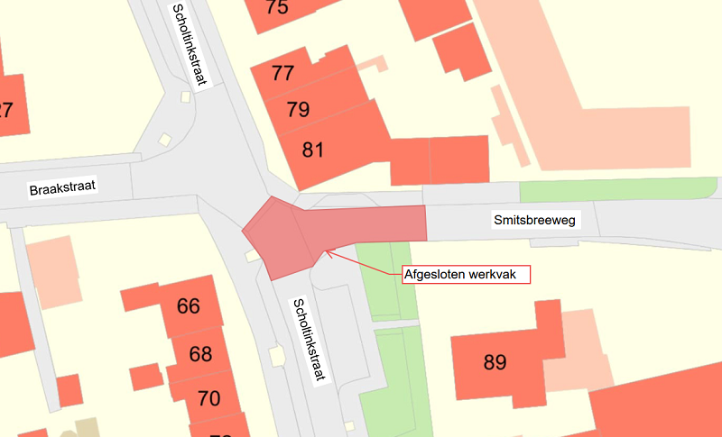 kaartje omleiding vanwege rioolwerkzaamheden Scholtinkstraat - Smitsbreeweg